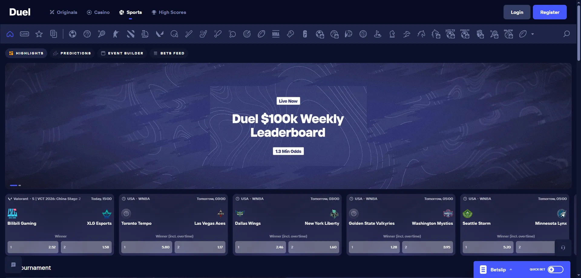 Apostas esportivas no Duel Casino — odds mínimas e ao vivo